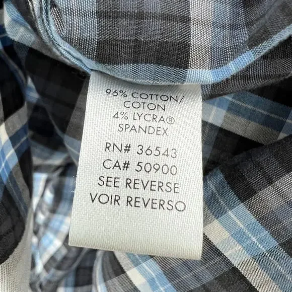 Calvin Klein SMALL (14-14.5) Mens Blue Plaid Non-Iron Fit Button Up Dress Shirt - Picture 8 of 9
